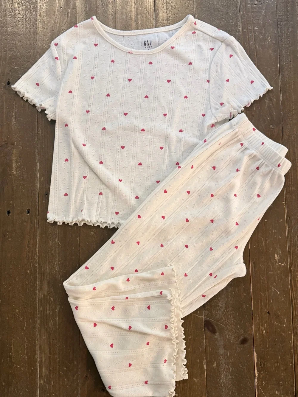 Gap Kids White Pajama Set with Pink Heart Print